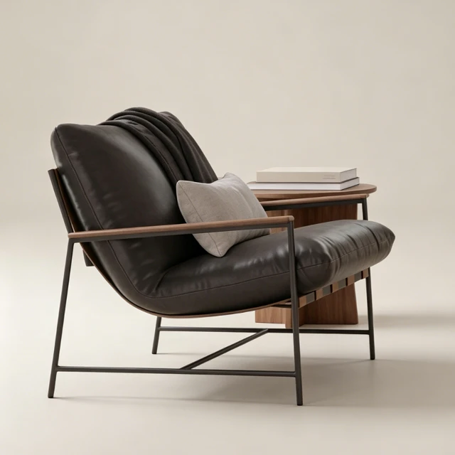 Modern Industrial Leather Lounge Chair with Metal Frame 3d model