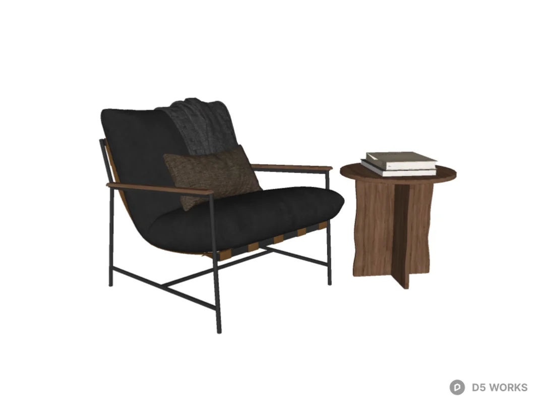 Modern Industrial Leather Lounge Chair with Metal Frame 3d model thumbnail 2
