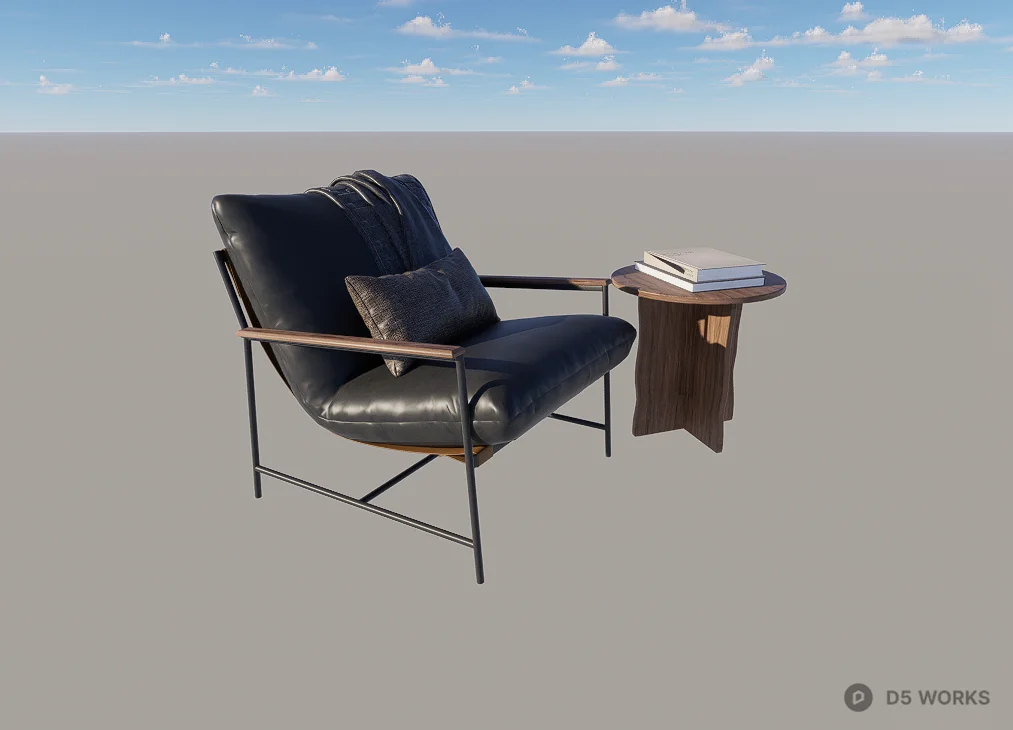 Modern Industrial Leather Lounge Chair with Metal Frame 3d model thumbnail 3