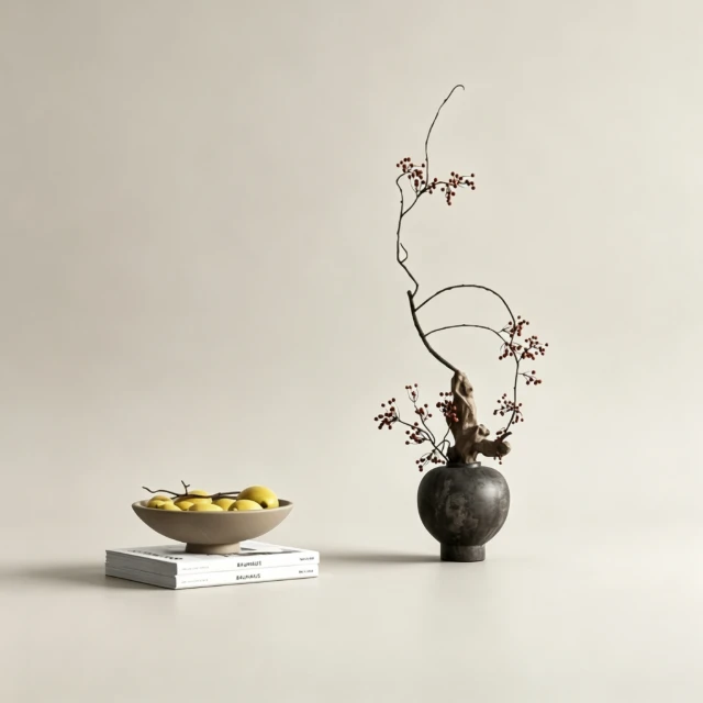 Minimalist Zen Ikebana and Fruit Bowl Decor Set 3d model