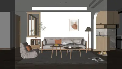 Modern Living Room with Minimalist Sofa and Accent Lighting 3d model