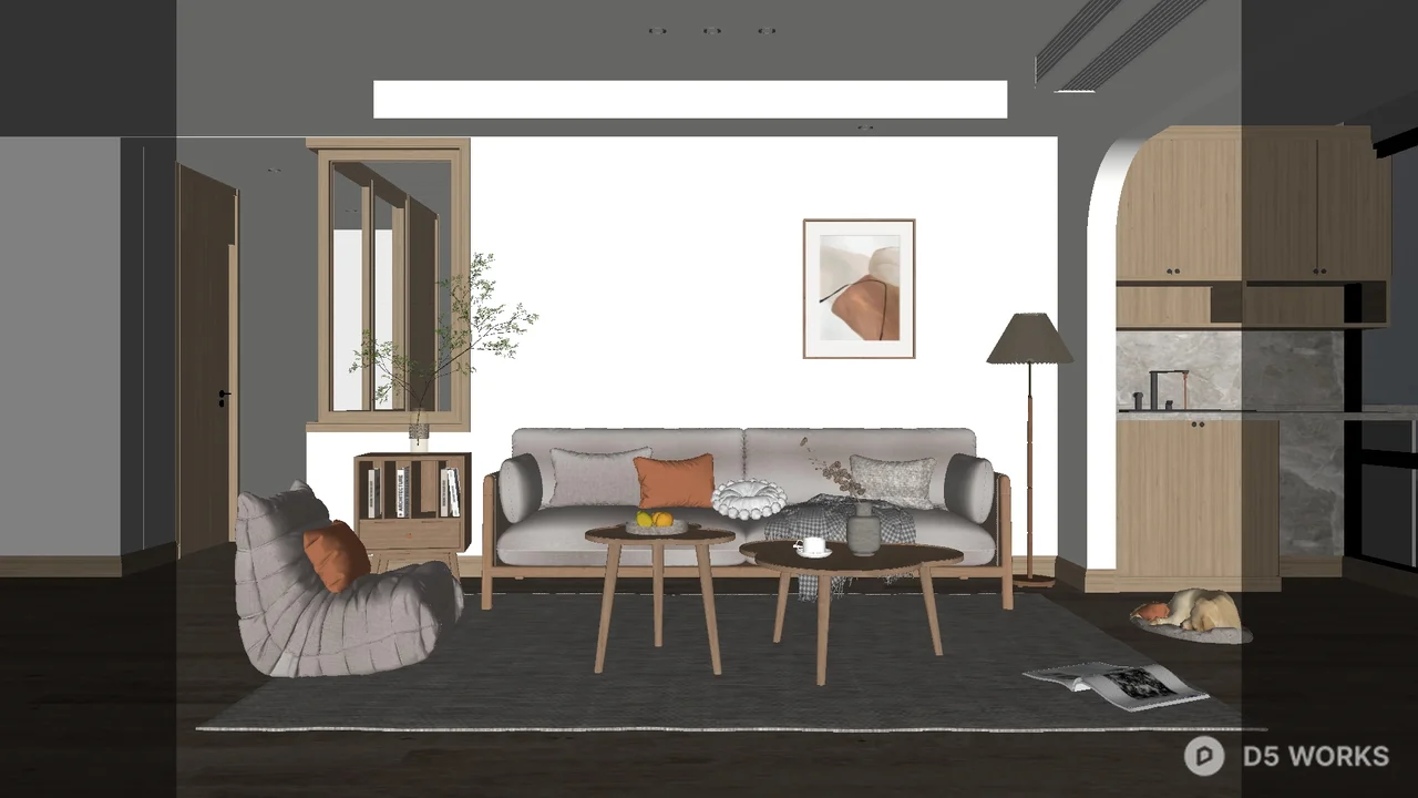 Modern Living Room with Minimalist Sofa and Accent Lighting 3d model - Image 1