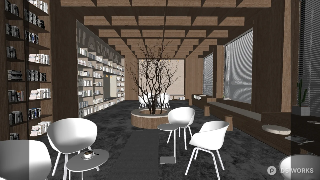 Modern Bookstore Interior with Minimalist Seating 3d model thumbnail 2