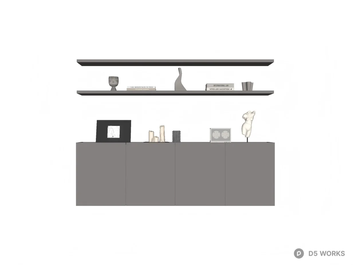 Minimalist Brushed Metal Floating Sideboard and Shelves 3d model thumbnail 2