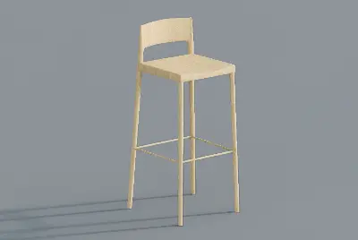 Minimalist Wooden Bar Stool 3d model