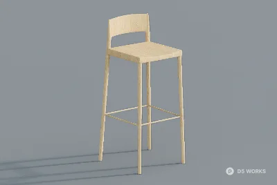 Minimalist Wooden Bar Stool 3d model - Image 1
