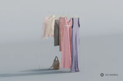 Hanging Garments And Handbag Display 3d model - Image 1