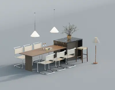 Modern Dining Table And Chairs Set 3d model
