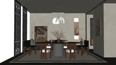 Modern Dining Room with Minimalist Chandelier 3d model