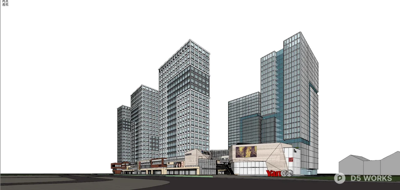 Modern Commercial Complex With Glass Facade 3d model thumbnail 3