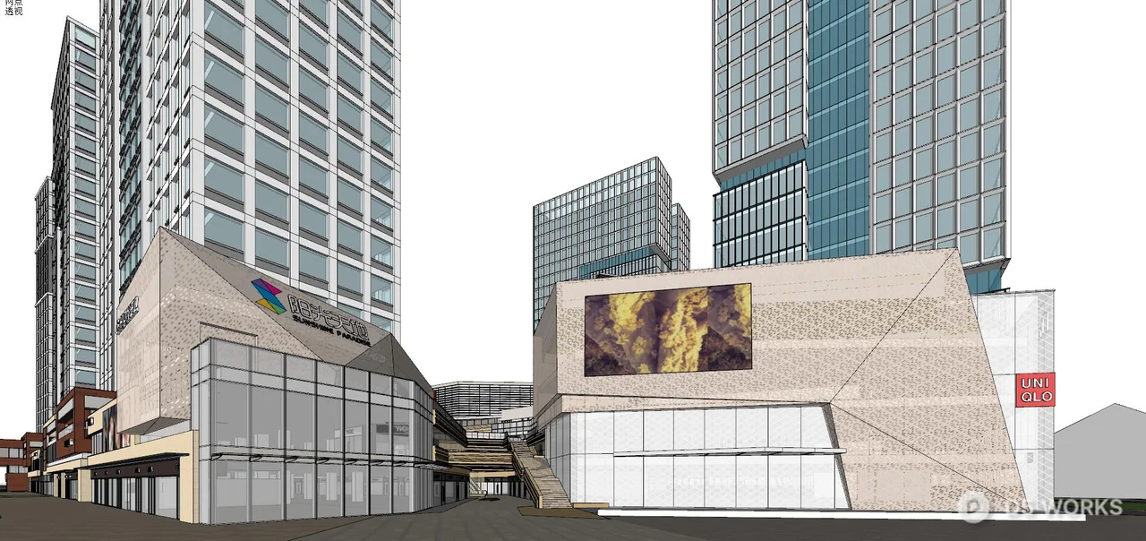Modern Commercial Complex With Glass Facade 3d model thumbnail 5