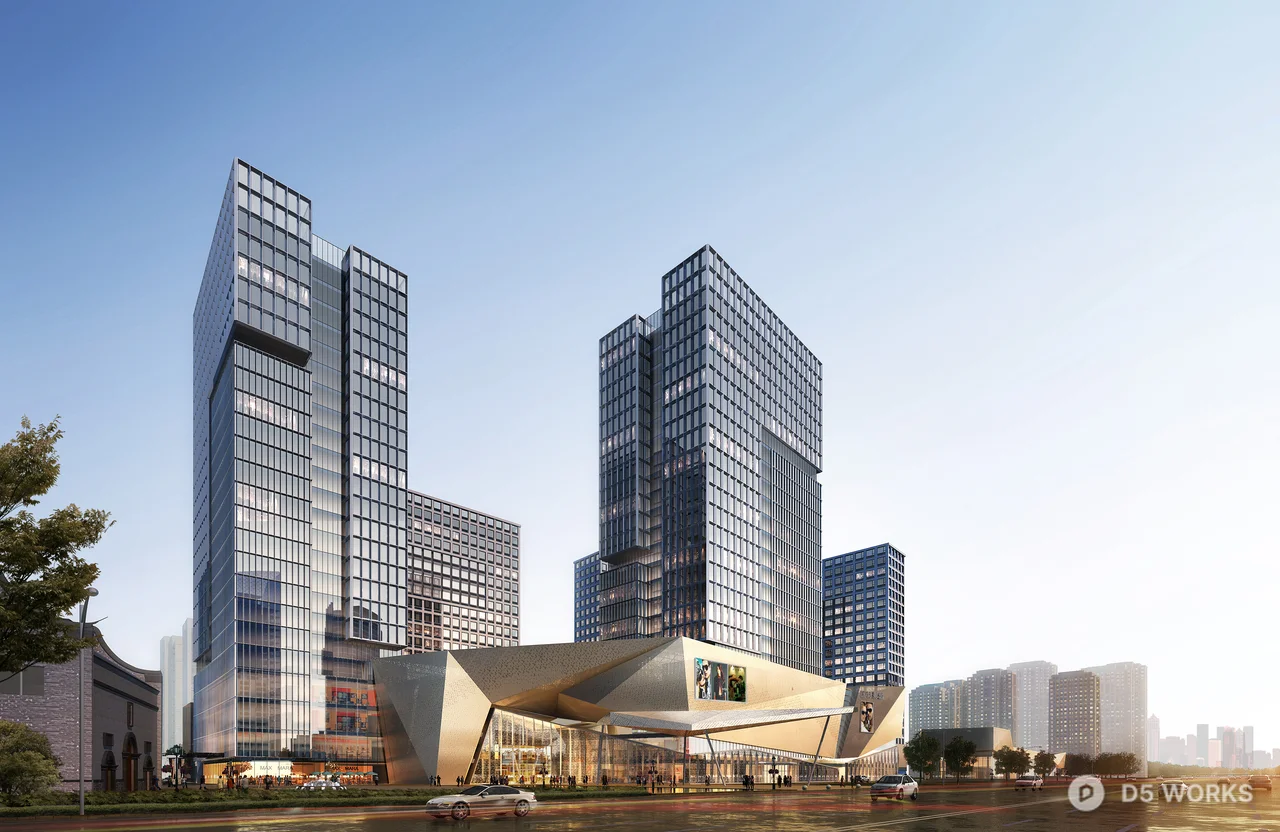 Modern Commercial Complex With Glass Facade 3d model - Image 1