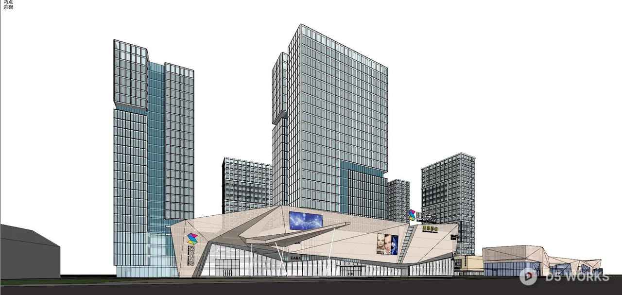 Modern Commercial Complex With Glass Facade 3d model thumbnail 2