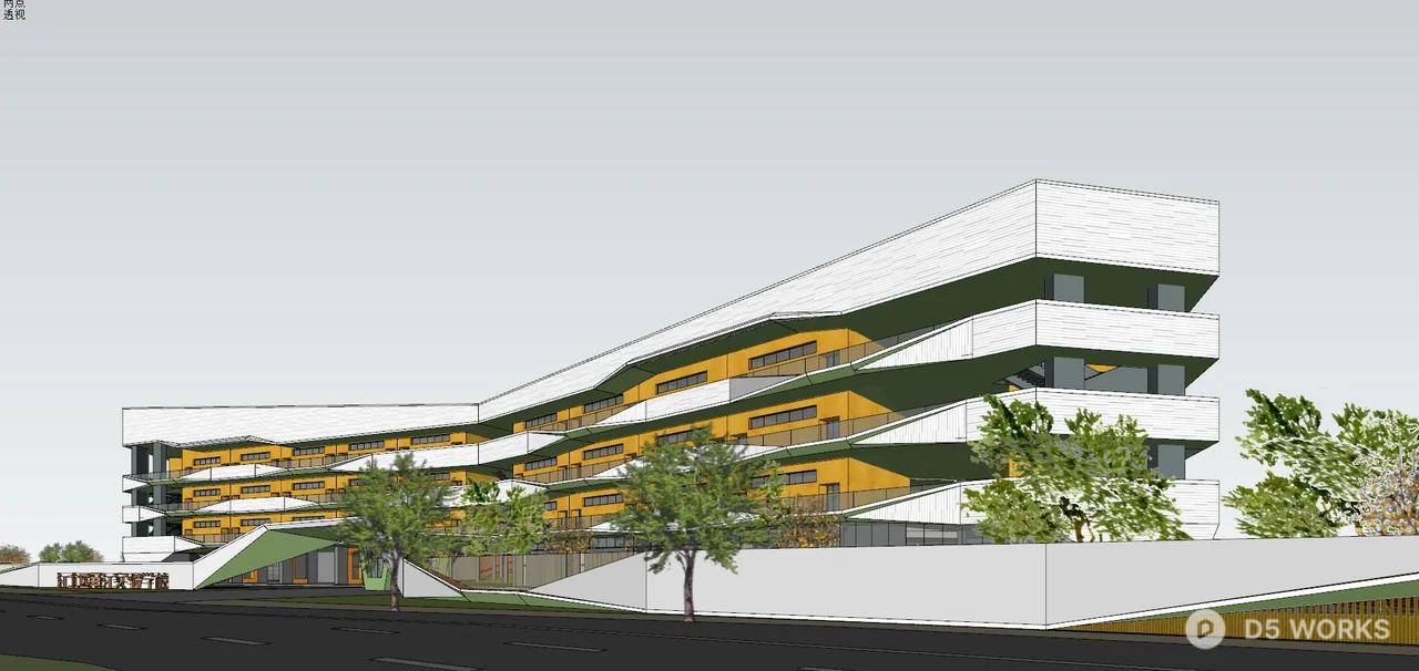 Modern School Campus With Track And Green Roof 3d model thumbnail 3