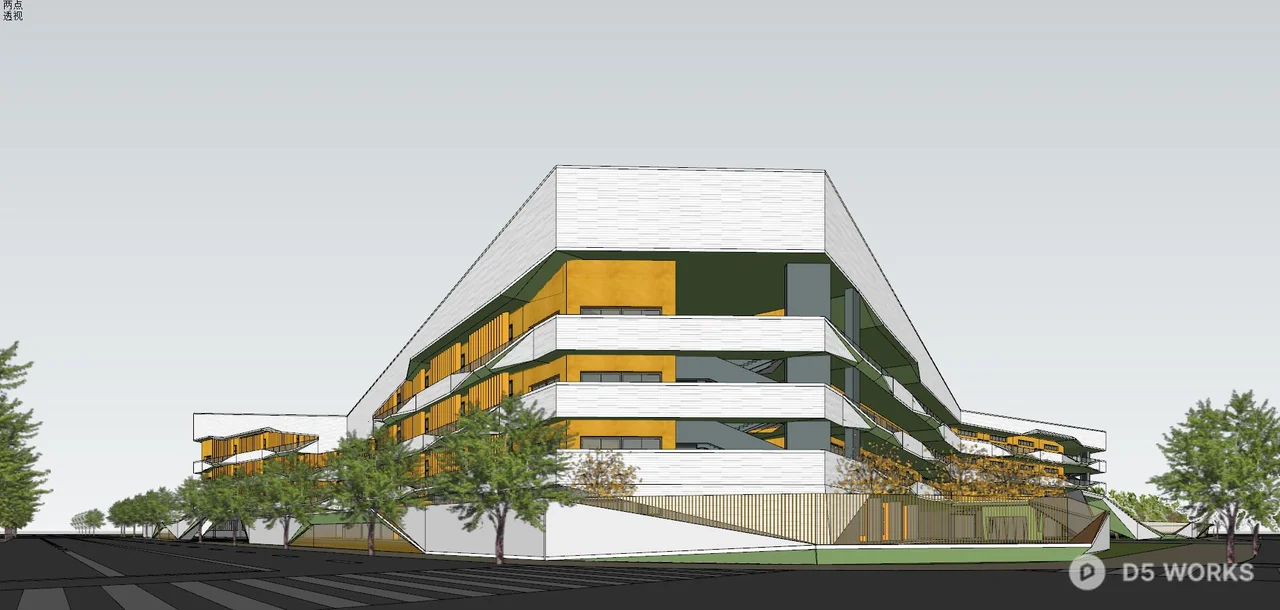 Modern School Campus With Track And Green Roof 3d model thumbnail 4
