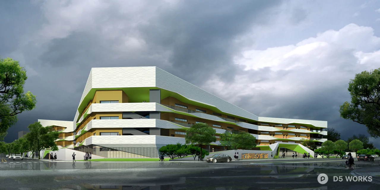 Modern School Campus With Track And Green Roof 3d model thumbnail 2