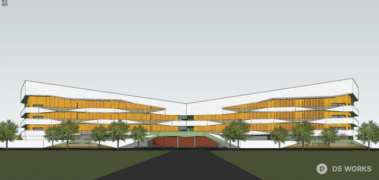 Modern School Campus With Track And Green Roof 3d model thumbnail 5