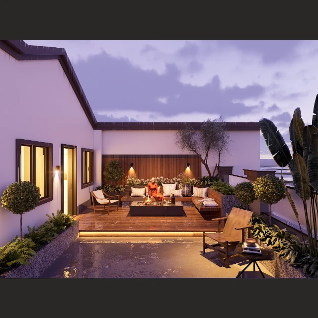 Modern Luxury Rooftop Terrace Garden Scene 3d model