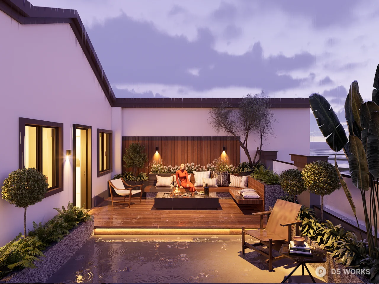 Modern Luxury Rooftop Terrace Garden Scene 3d model - Image 1