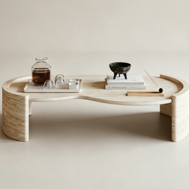 Organic Travertine Kidney Coffee Table 3d model