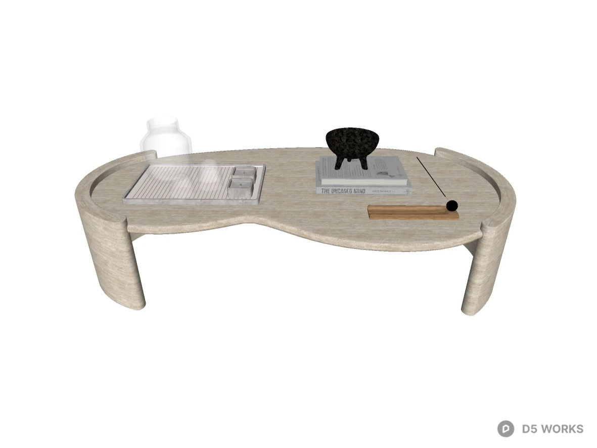 Organic Travertine Kidney Coffee Table 3d model thumbnail 2