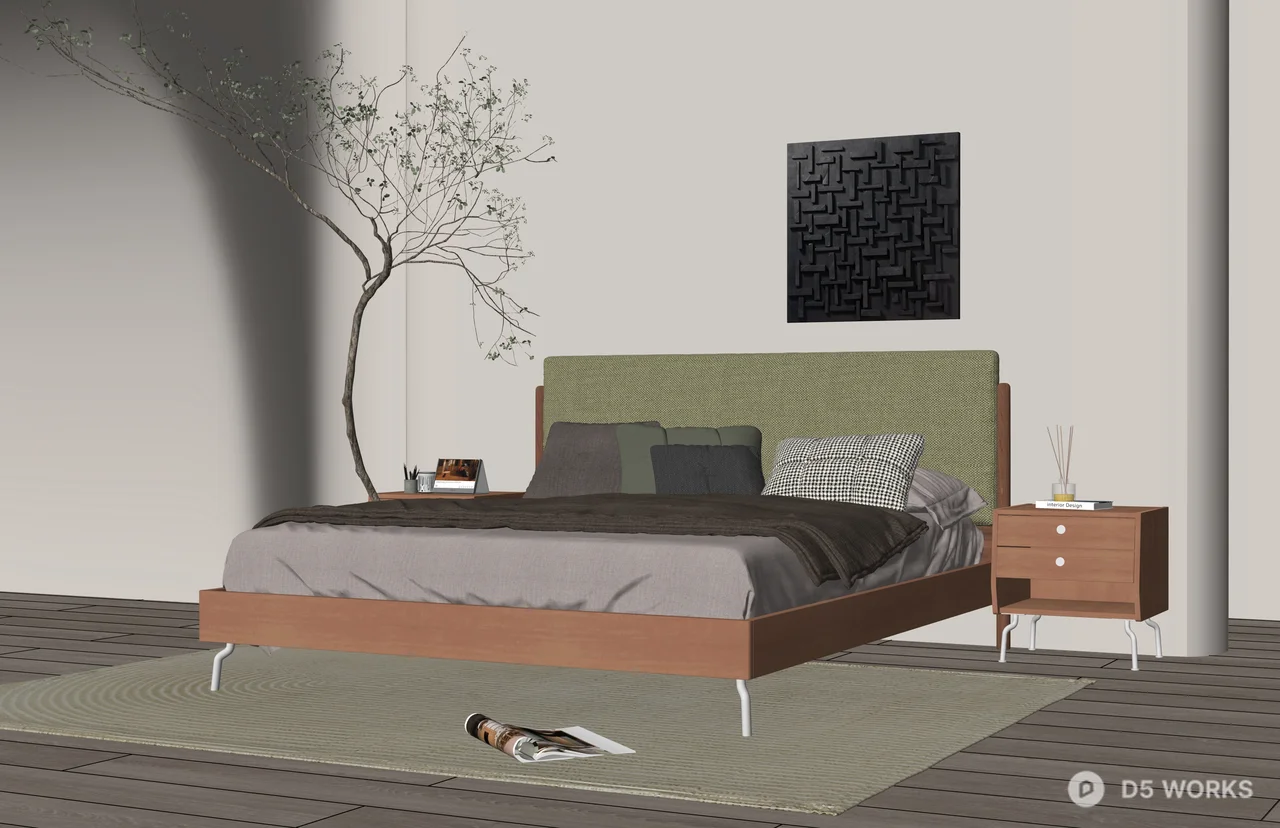 Modern Bedroom Furniture Set with Wooden Bed 3d model thumbnail 2