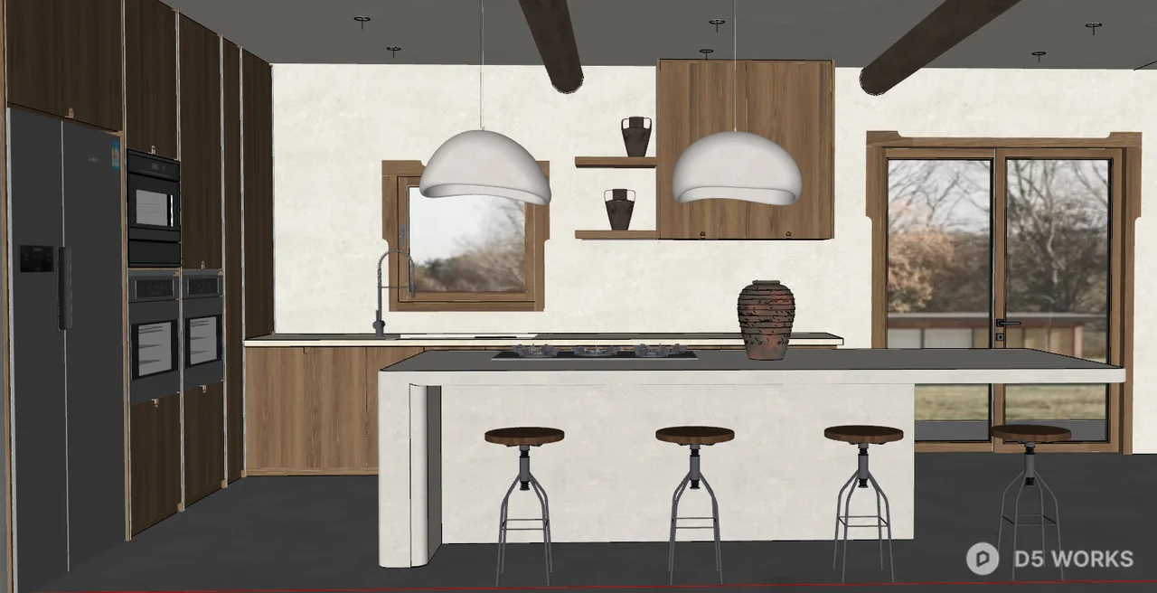 Wabi Sabi Open Kitchen With Wooden Elements 3d model thumbnail 2