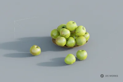 Green Fruits In Woven Basket 3d model - Image 1