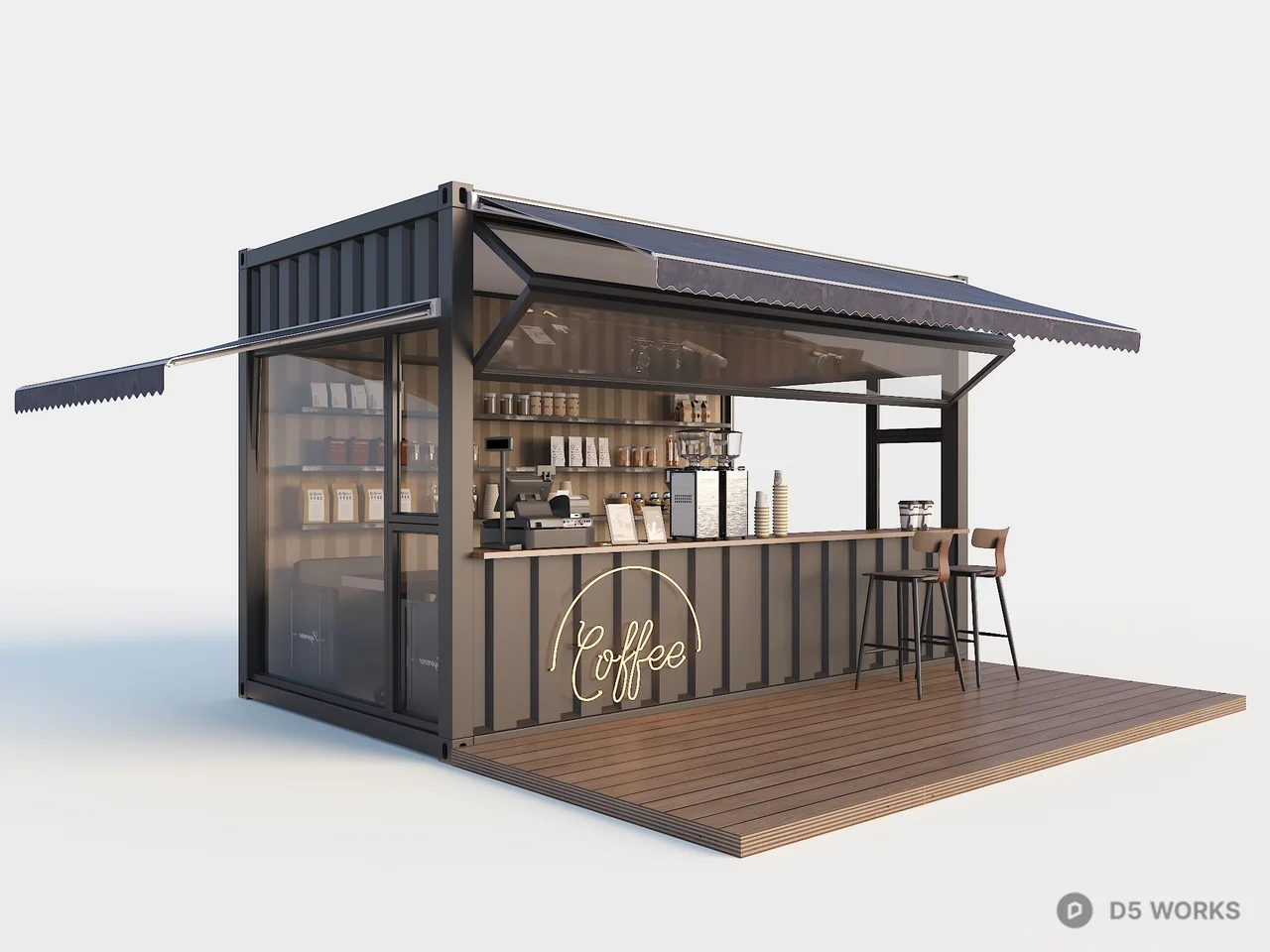 Modern Container Coffee Shop 3d model - Image 1