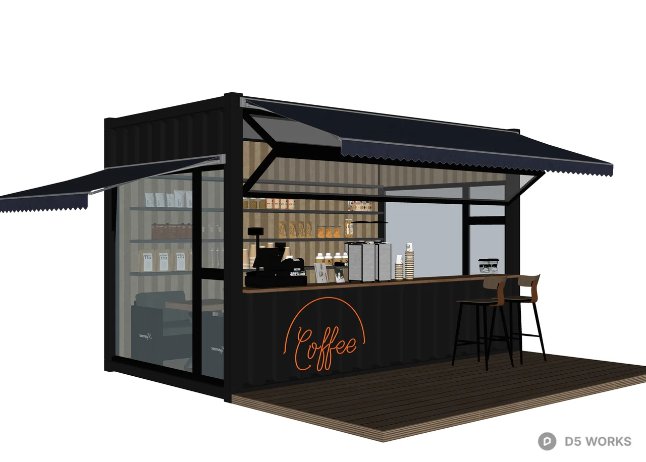 Modern Container Coffee Shop 3d model thumbnail 3