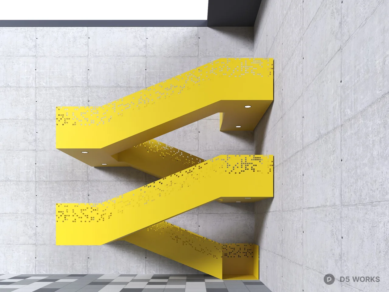 Yellow Zigzag Staircase 3d model - Image 1