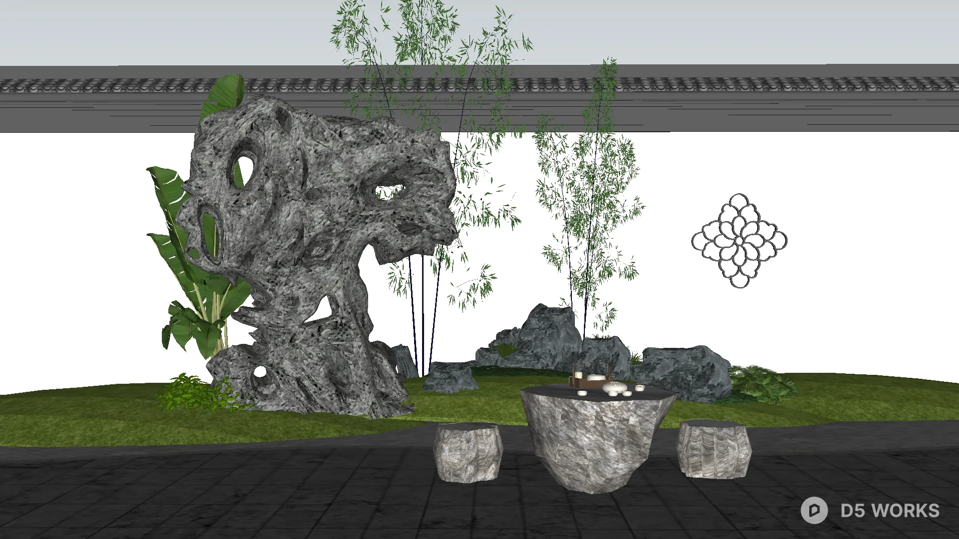 Free Chinese Style Rockery Sculpture 3D Model .skp