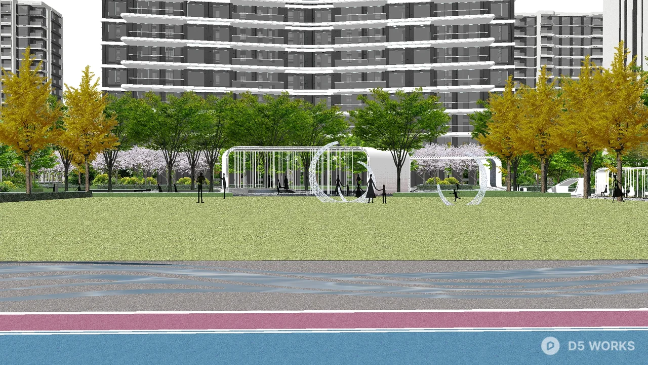Urban Park With Playground And Running Track 3d model thumbnail 8