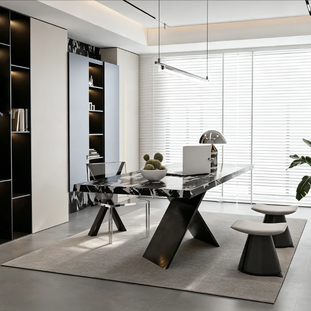 Modern Minimalist Home Office with Marble Desk 3d model