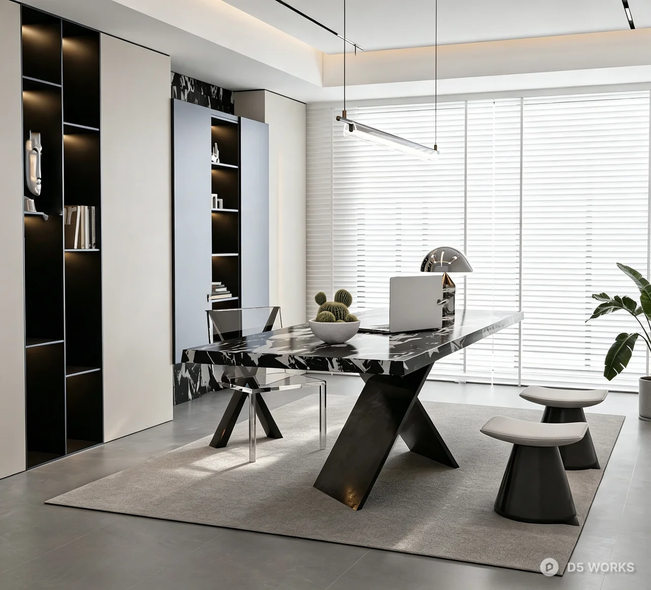 Modern Minimalist Home Office with Marble Desk 3d model - Image 1