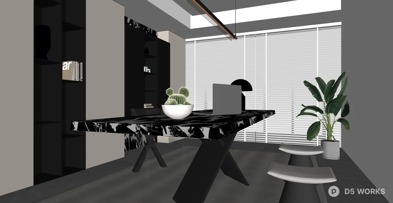 Modern Minimalist Home Office with Marble Desk 3d model thumbnail 2