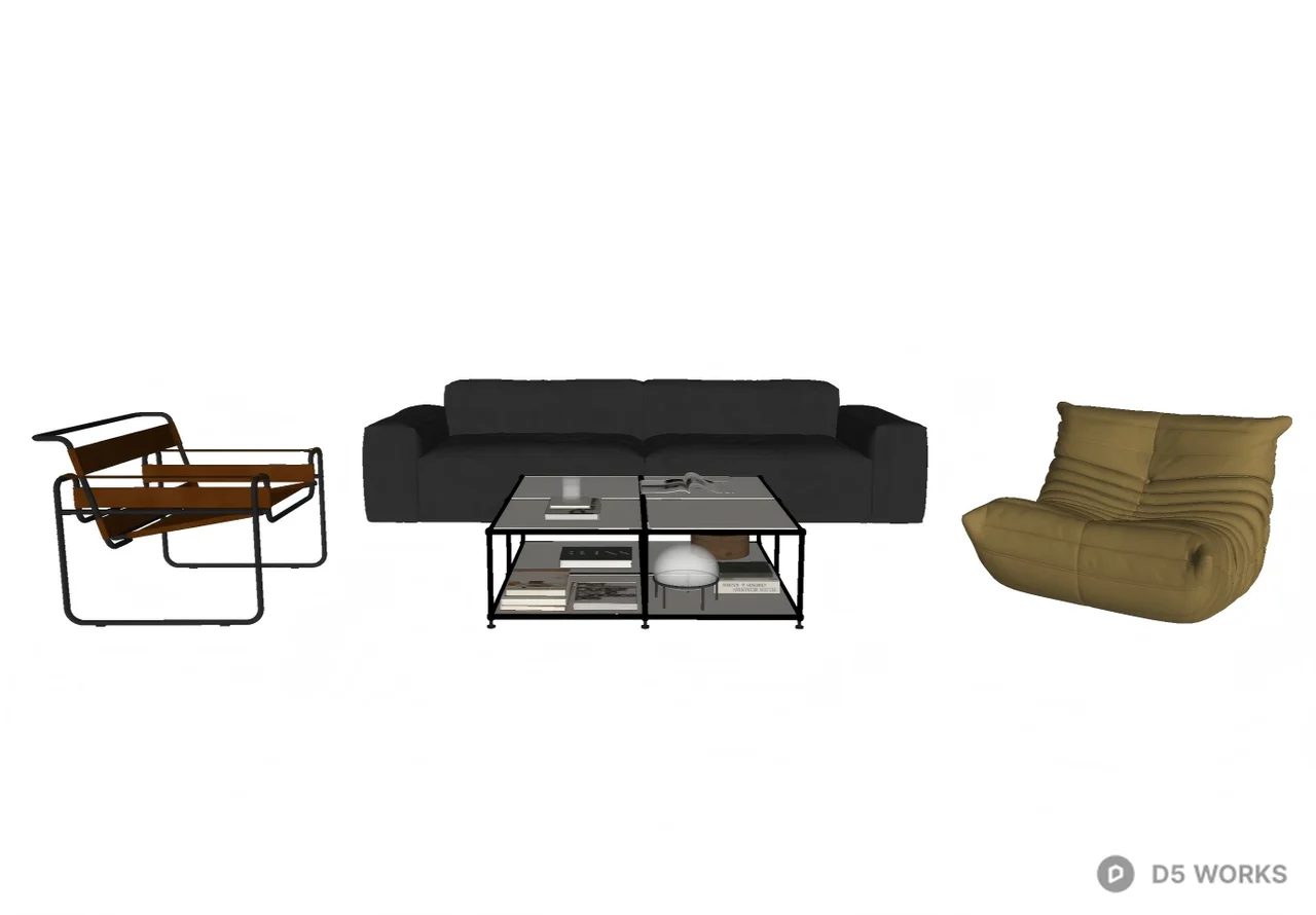 Modern Designer Living Room Furniture Set 3d model thumbnail 2
