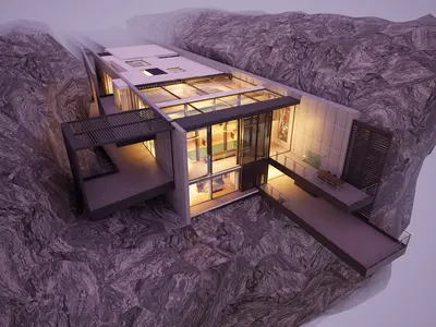 Modern Brutalist Cliffside Villa Concept 3d model