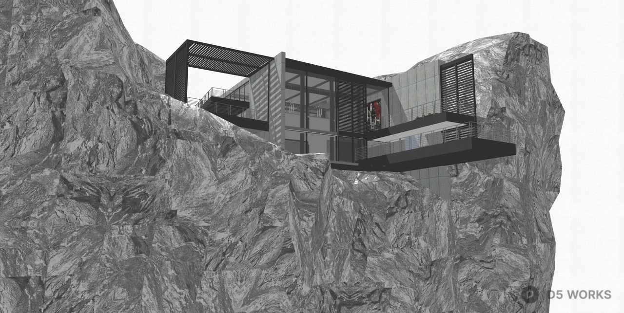 Modern Brutalist Cliffside Villa Concept 3d model thumbnail 3
