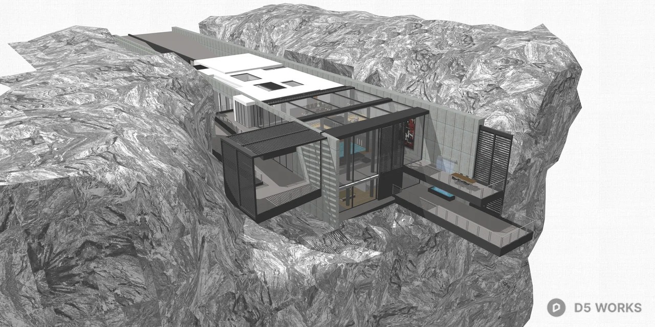 Modern Brutalist Cliffside Villa Concept 3d model thumbnail 4