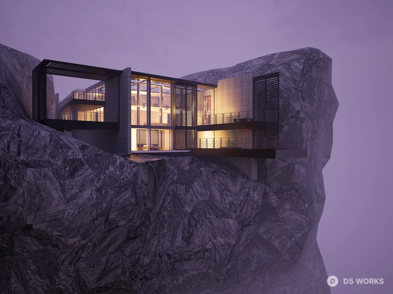 Modern Brutalist Cliffside Villa Concept 3d model thumbnail 2