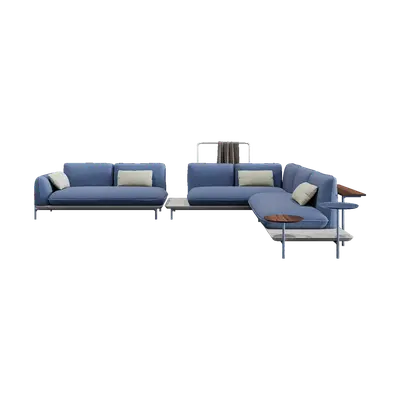 Modern gray and blue fabric multi-person sofa 3d model