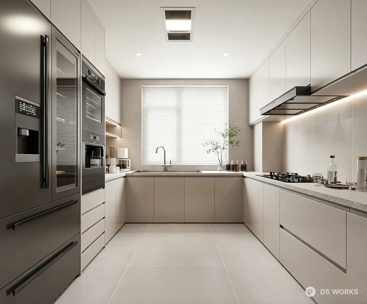 Modern Minimalist Galley Kitchen Interior Scene 3d model - Image 1
