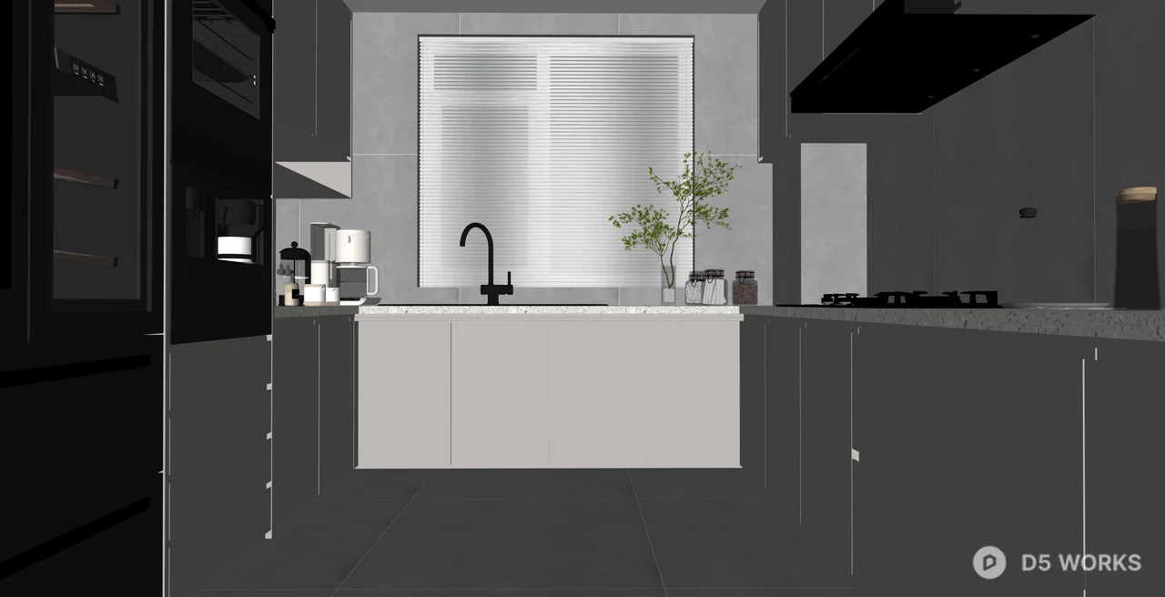 Modern Minimalist Galley Kitchen Interior Scene 3d model thumbnail 2