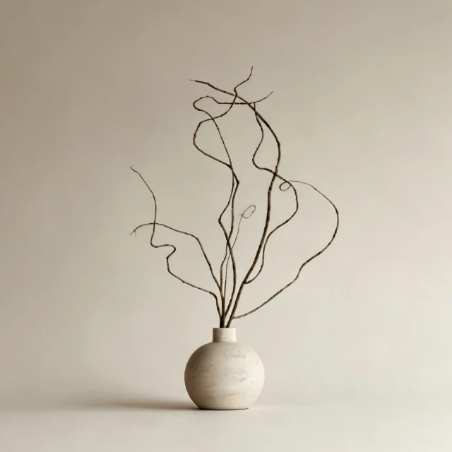Minimalist Stone Vase with Dried Willow Branches 3d model