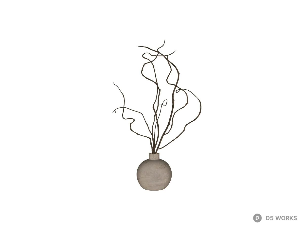 Minimalist Stone Vase with Dried Willow Branches 3d model thumbnail 2