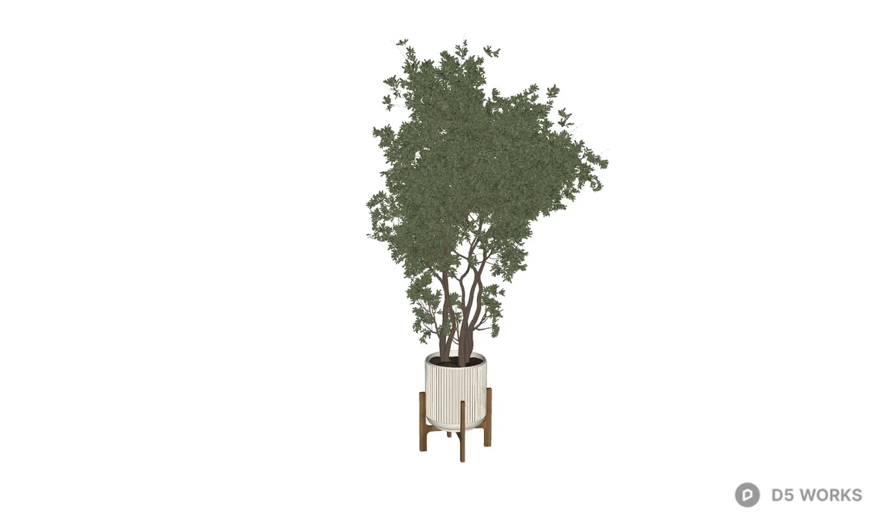 Lush Potted Plant With Wooden Stand 3d model thumbnail 2