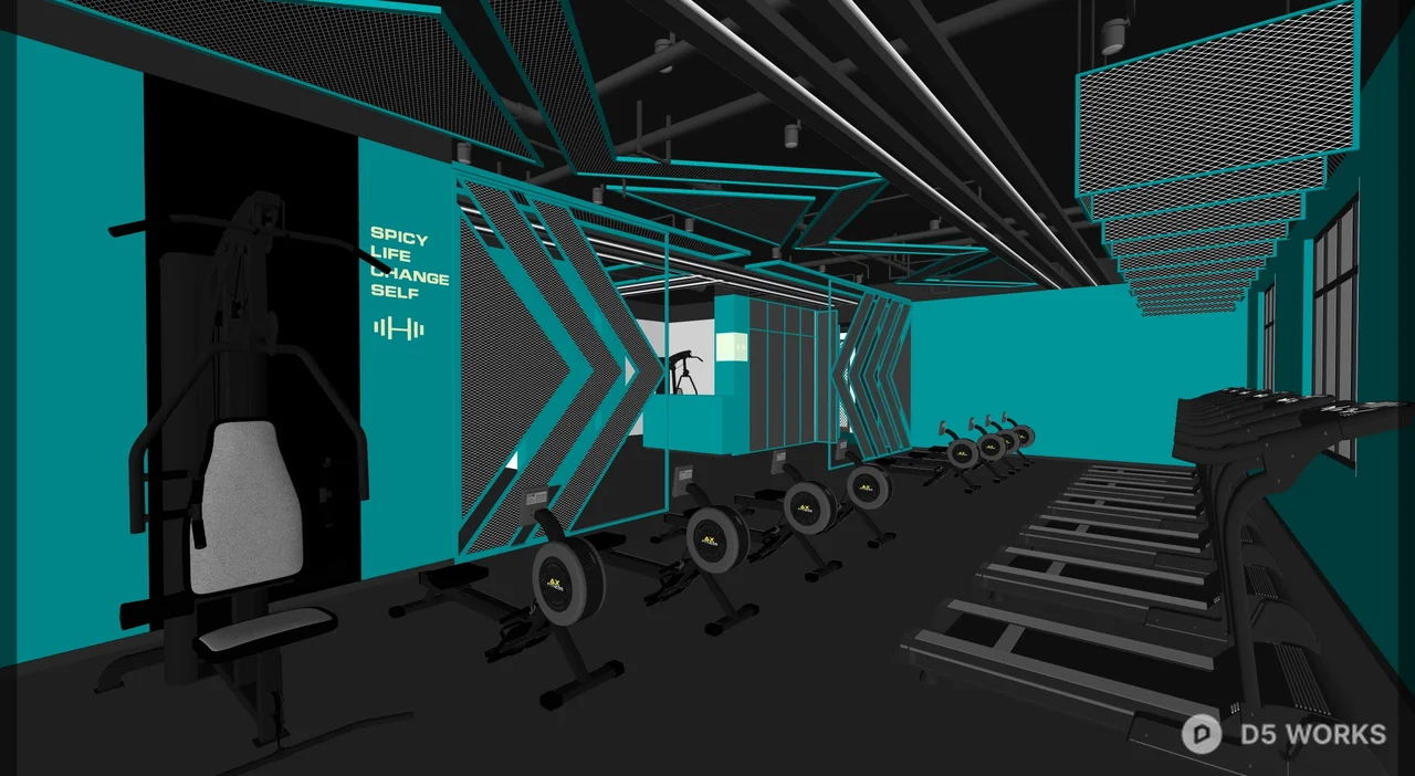 Modern Fitness Gym With Blue Accent Walls 3d model thumbnail 7