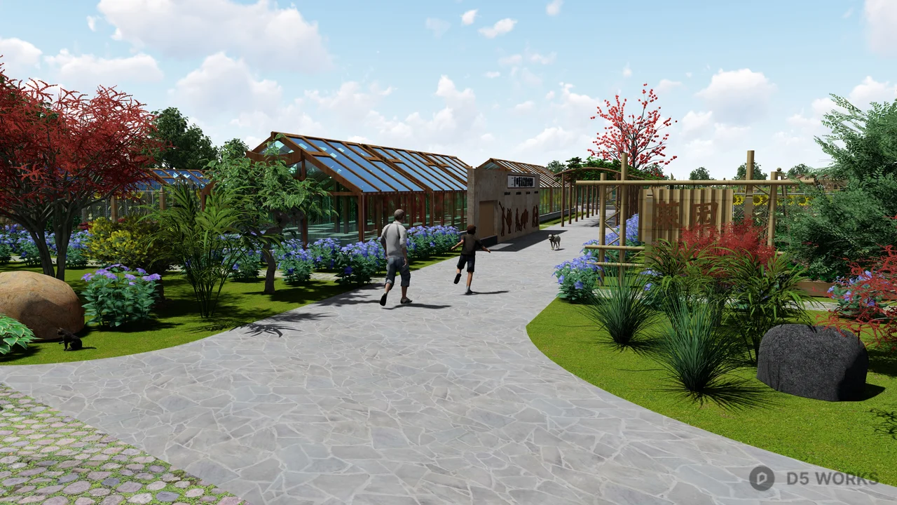 Ecological Farm Landscape With Greenhouses And Pathways 3d model thumbnail 2