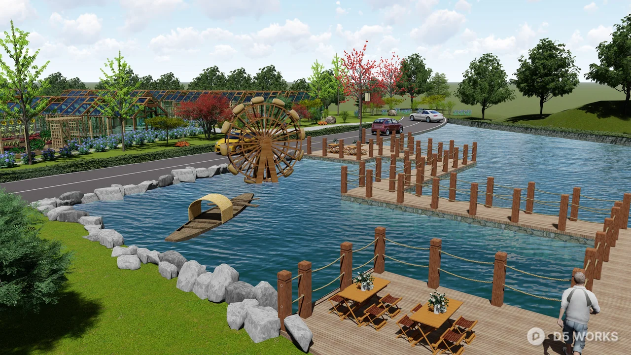 Ecological Farm Landscape With Greenhouses And Pathways 3d model thumbnail 3